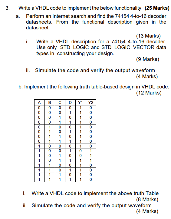 3 A Write A Vhdl Code To Implement The Below Functionality 25 Marks Perform An Internet Search And Find The 74154 4 1
