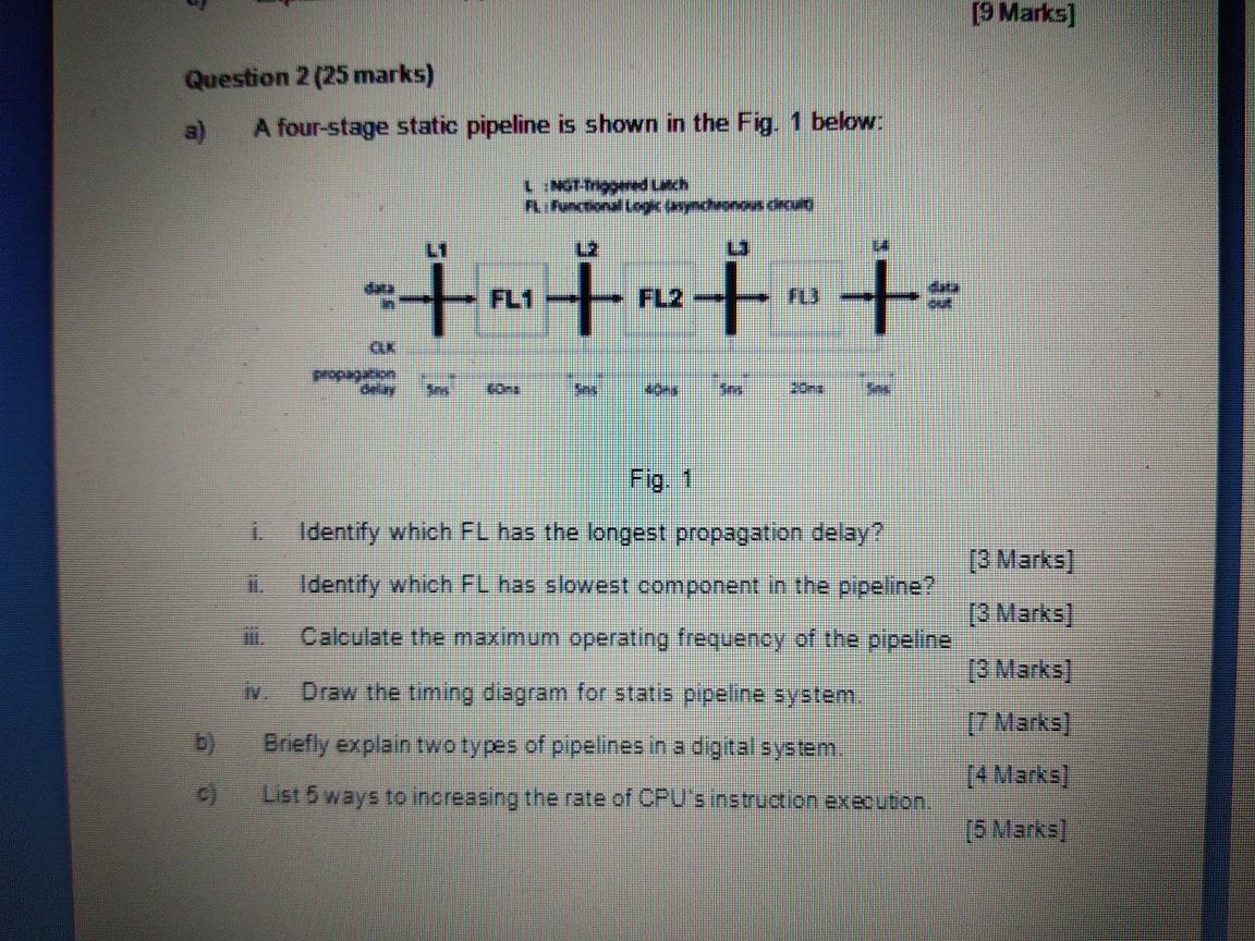 Question 2 25 Marks P S A Four Stage Static Pipeline Is Shown In The Fig 1 Below Lngt Triggered Latch Fl Functional 1