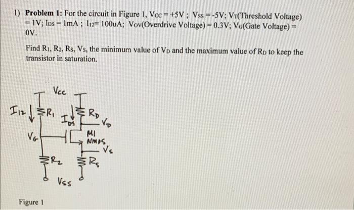 1 Problem 1 For The Circuit In Figure 1 Vcc 5v Vss 5v Vt Threshold Voltage Iv Ids Ima I12 100ua Vov Overdri 1