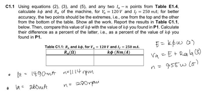C1 1 Using Equations 2 3 And 5 And Any Two Lan Points From Table E1 4 Calculate Ko And Ra Of The Machine For 1