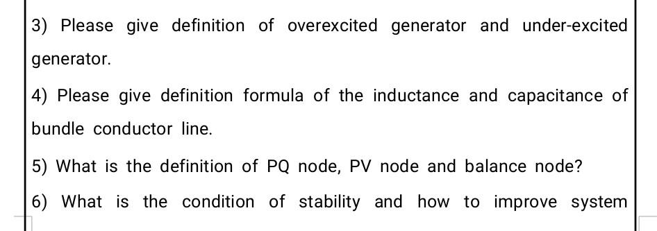 3 Please Give Definition Of Overexcited Generator And Under Excited Generator 4 Please Give Definition Formula Of The 1