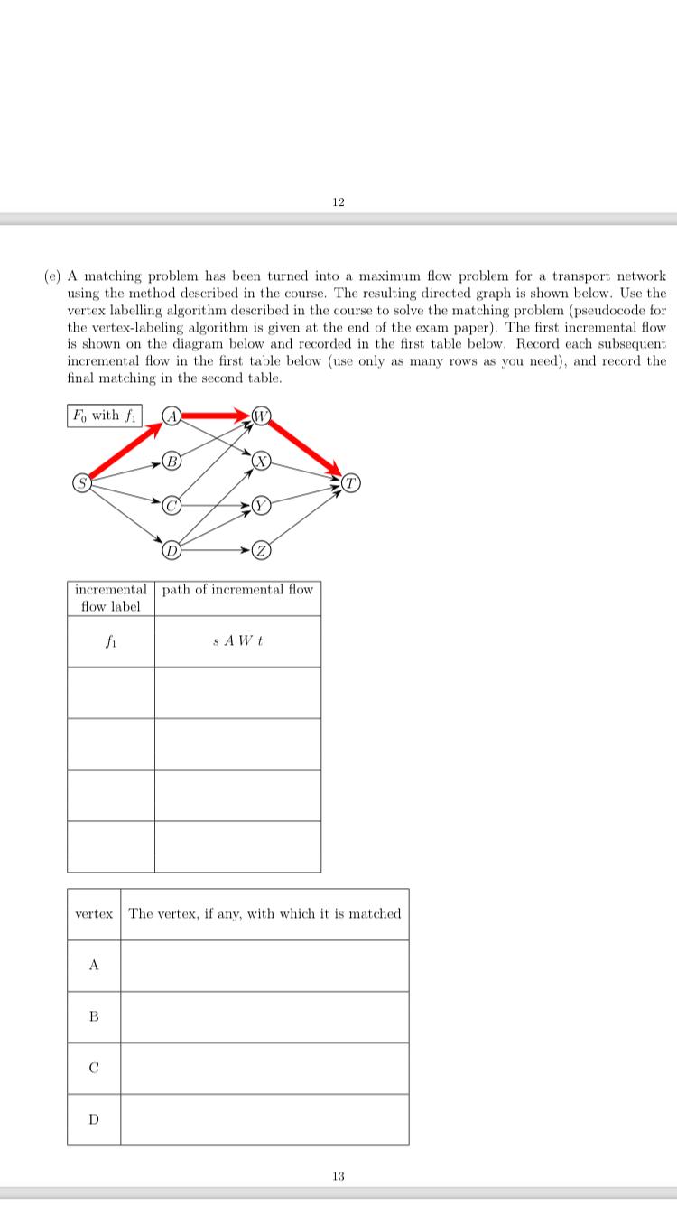 12 E A Matching Problem Has Been Turned Into A Maximum Flow Problem For A Transport Network Using The Method Described 1