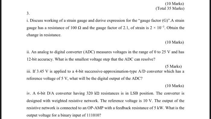10 Marks Total 35 Marks 3 I Discuss Working Of A Strain Gauge And Derive Expression For The Gauge Factor G A S 1