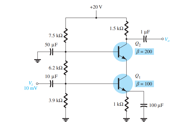 For The Cascode Amplifier Circuit Calculate A The Voltage Gain Av B Output Voltage Vo Given Hie 2 4 K Ohms Hfe B 1