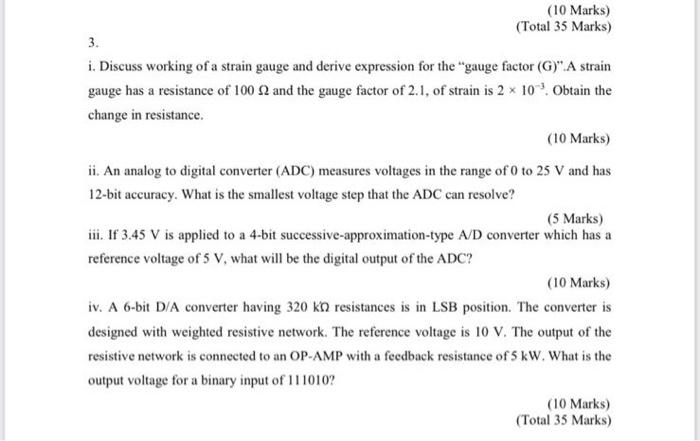 10 Marks Total 35 Marks 3 I Discuss Working Of A Strain Gauge And Derive Expression For The Gauge Factor G A S 1