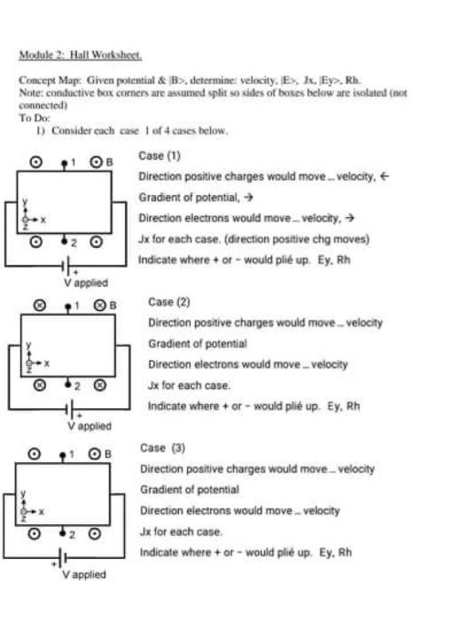 Module 2 Hall Worksheet Concept Map Given Potential B Determine Velocity E Ix Ey Rh Note Conductive Box C 1