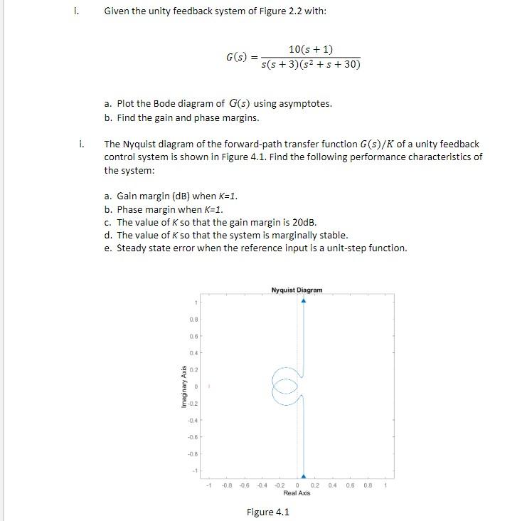 Given The Unity Feedback System Of Figure 2 2 With 10 S 1 G S S S 3 S S 30 A Plot The Bode Diagram Of G 1