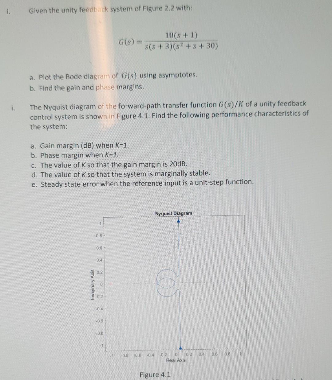 Given The Unity Feedback System Of Figure 2 2 With 10 S 1 G S S S 3 S S 30 A Plot The Bode Diagram Of G S U 1
