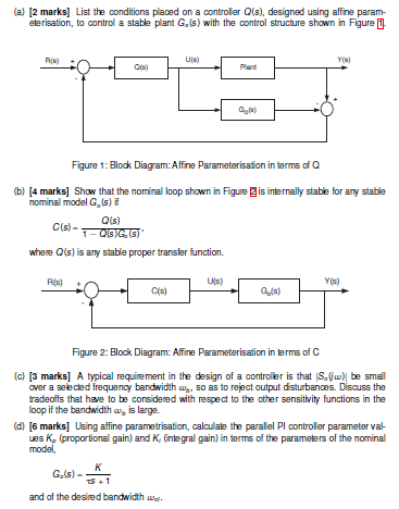 A 2 Marks List The Conditions Placed On A Controller Q S Designed Using Affine Param To Control A Stable Plant G 1