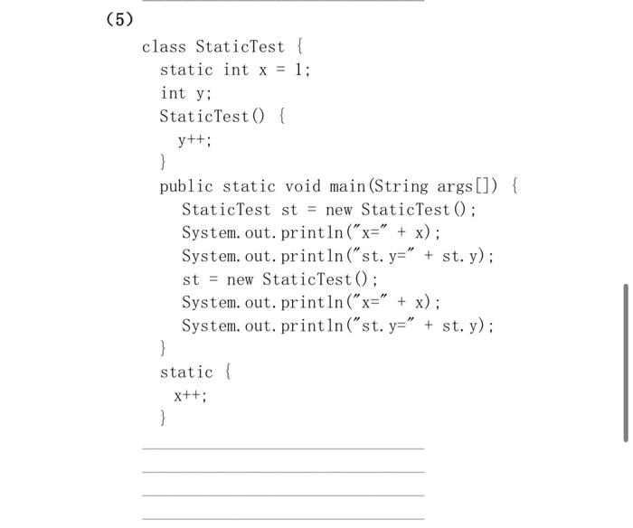 1 Write The Output Of These Code Block Without Running 5 Class Statictest Static Int X 1 Int Y Statictest 2