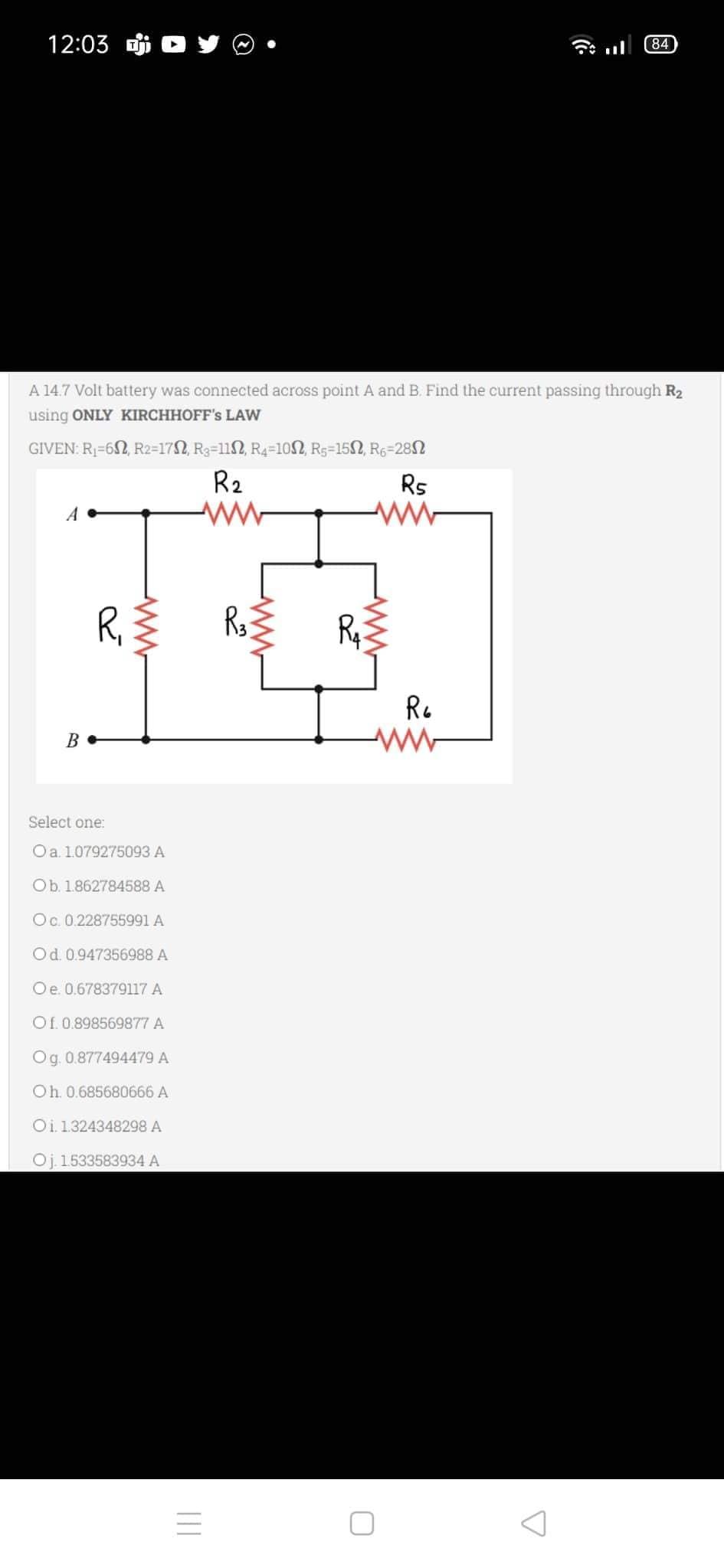 12 03 J 84 A 14 7 Volt Battery Was Connected Across Point A And B Find The Current Passing Through R Using Only Kirchh 1