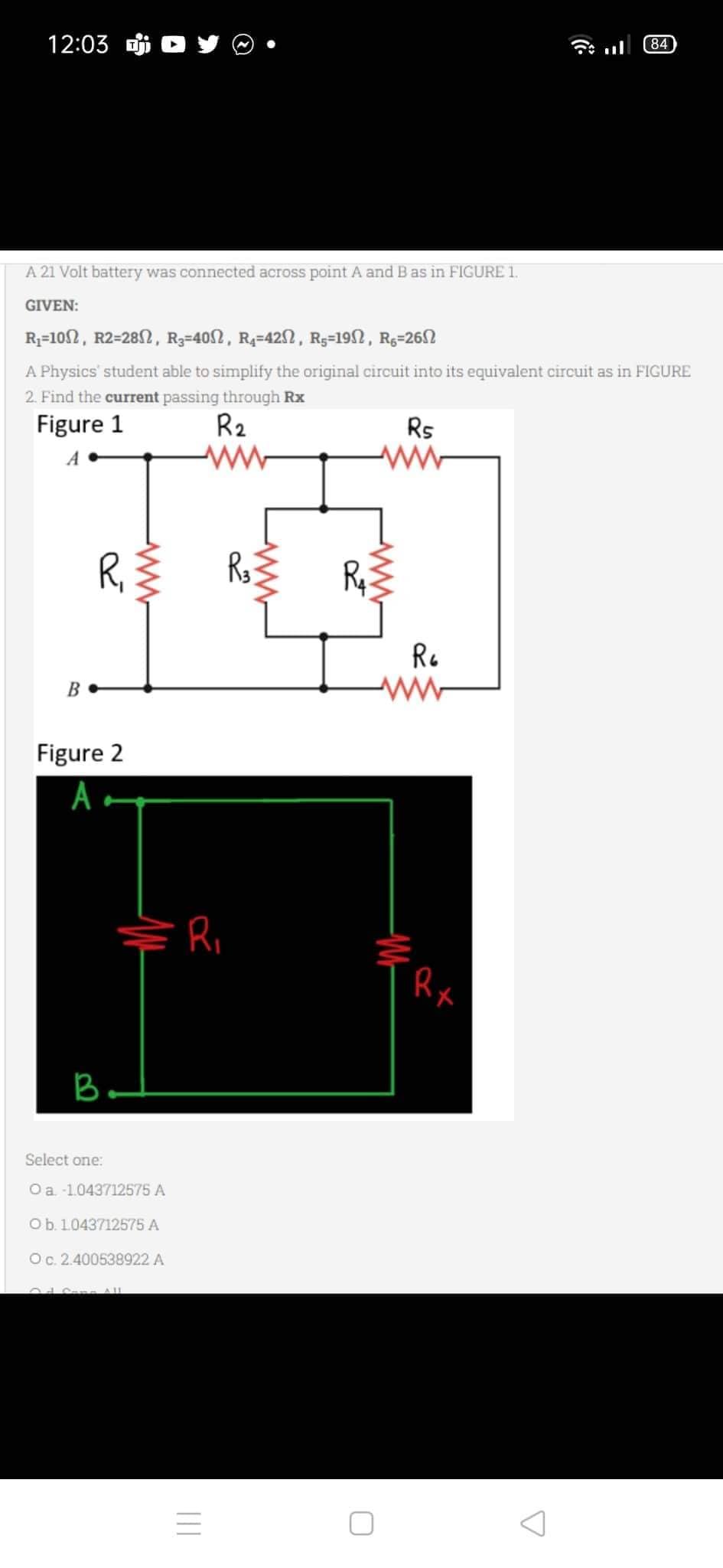 12 03 J 84 A 21 Volt Battery Was Connected Across Point A And B As In Figure 1 Given R 10 R2 282 R 400 R 42n R5 1