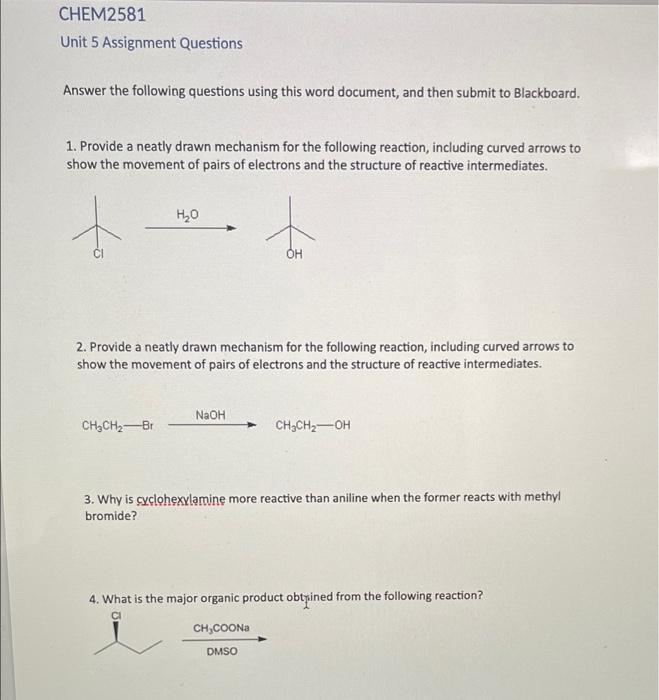 Chem2581 Unit 5 Assignment Questions Answer The Following Questions Using This Word Document And Then Submit To Blackbo 1