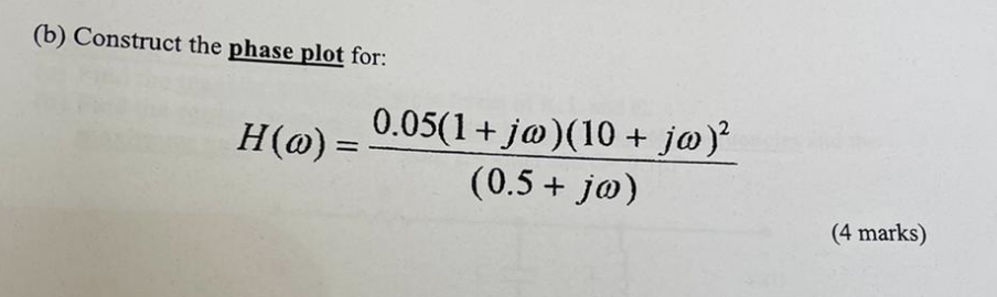 B Construct The Phase Plot For H W 0 05 1 Jw 10 Jw 0 5 Jo 4 Marks 1