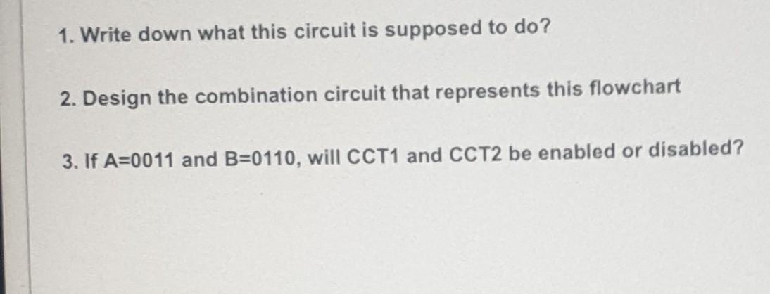 1 Write Down What This Circuit Is Supposed To Do 2 Design The Combination Circuit That Represents This Flowchart 3 I 1