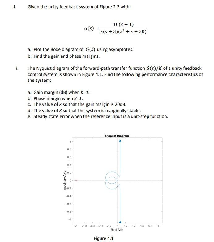I Given The Unity Feedback System Of Figure 2 2 With G S A Plot The Bode Diagram Of G S Using Asymptotes B Find 1