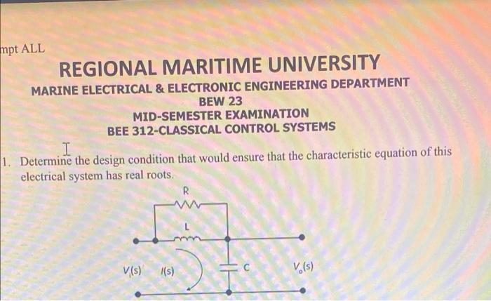 Mpt All Regional Maritime University Marine Electrical Electronic Engineering Department Bew 23 Mid Semester Examinati 2