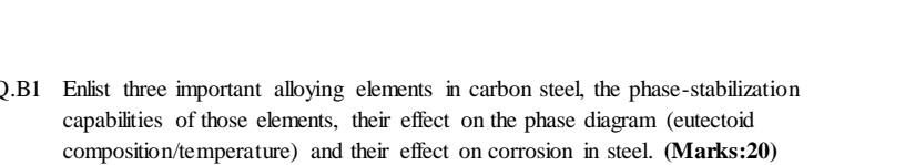 Q B1 Enlist Three Important Alloying Elements In Carbon Steel The Phase Stabilization Capabilities Of Those Elements T 1