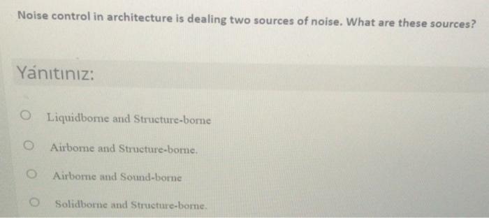 Noise Control In Architecture Is Dealing Two Sources Of Noise What Are These Sources Yanitiniz O Liquidborne And Stru 1