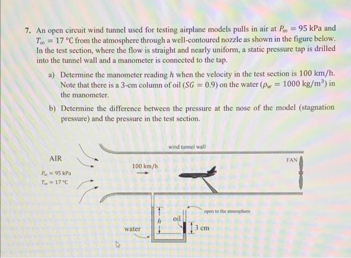 7 An Open Circuit Wind Tunnel Used For Testing Airplane Models Pulls In Air At P 95 Kpa And Too 17 C From The Atmo 1