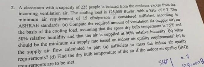 2 A Classroom With A Capacity Of 225 People Is Isolated From The Outdoors Except From The Incoming Ventilation Air The 1