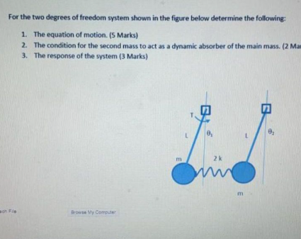 For The Two Degrees Of Freedom System Shown In The Figure Below Determine The Following 1 The Equation Of Motion 5 M 1