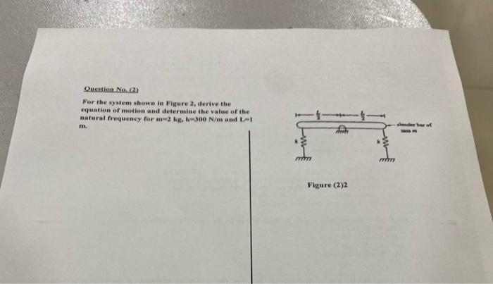 Question No 2 For The System Shown In Figure 2 Derive The Equation Of Motion And Determine The Value Of The Natural 1