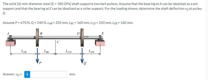 The Solid 26 Mm Diameter Steel E 180 Gpa Shaft Supports Two Belt Pulleys Assume That The Bearing At A Can Be Ideali 1