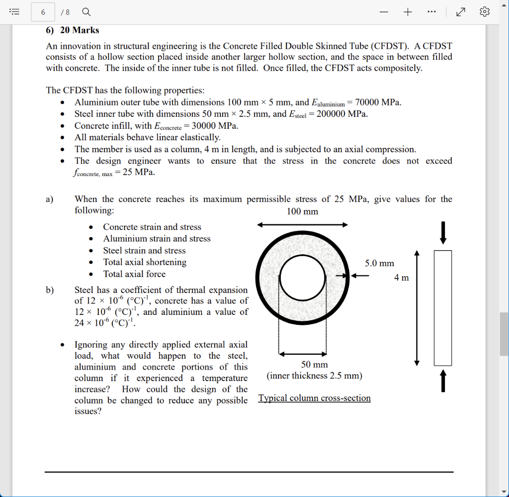 6 8 Q 6 20 Marks An Innovation In Structural Engineering Is The Concrete Filled Double Skinned Tube Cfdst A C 1