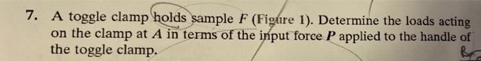 7 A Toggle Clamp Holds Sample F Figure 1 Determine The Loads Acting On The Clamp At A In Terms Of The Input Force P 1