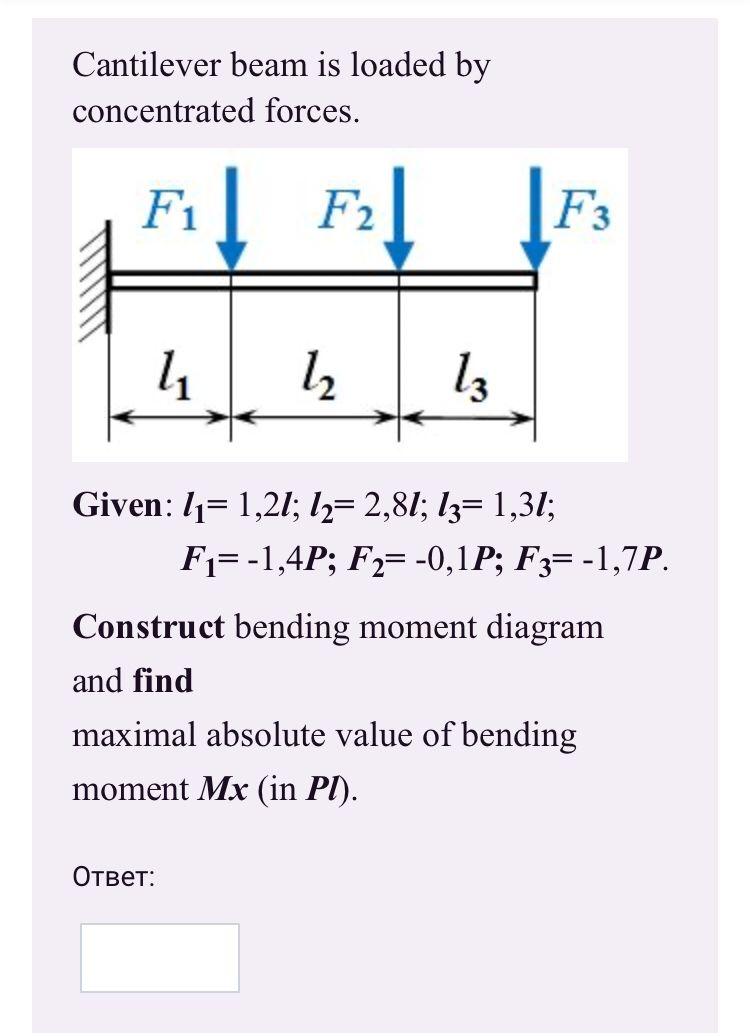 Cantilever Beam Is Loaded By Concentrated Forces F1 F2 4 1 13 Given 1 1 21 12 2 81 13 1 31 Construct Bending M 1