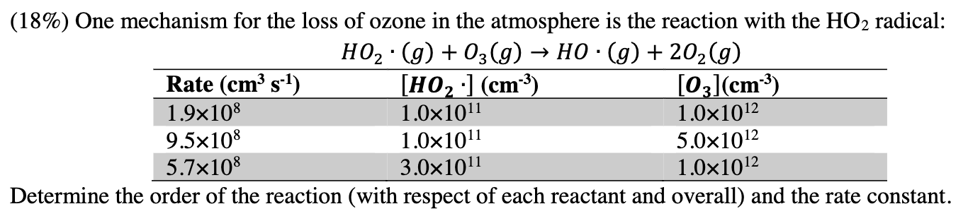 18 One Mechanism For The Loss Of Ozone In The Atmosphere Is The Reaction With The Ho2 Radical Ho2 G 03 G Ho G 1