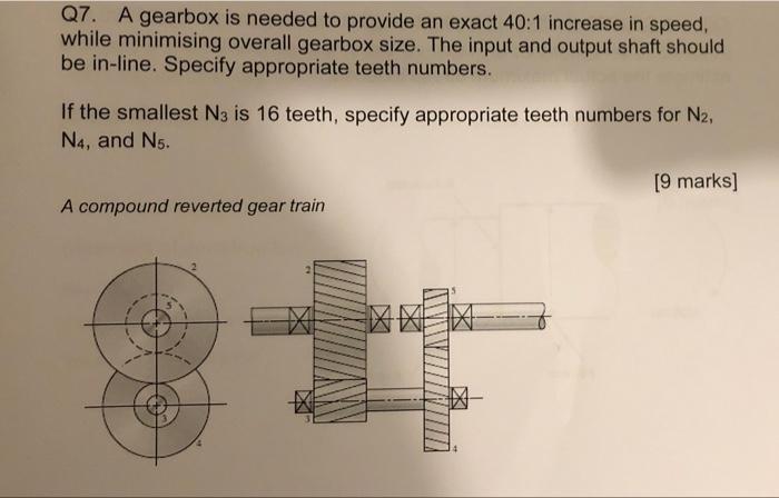 Q7 A Gearbox Is Needed To Provide An Exact 40 1 Increase In Speed While Minimising Overall Gearbox Size The Input And 1