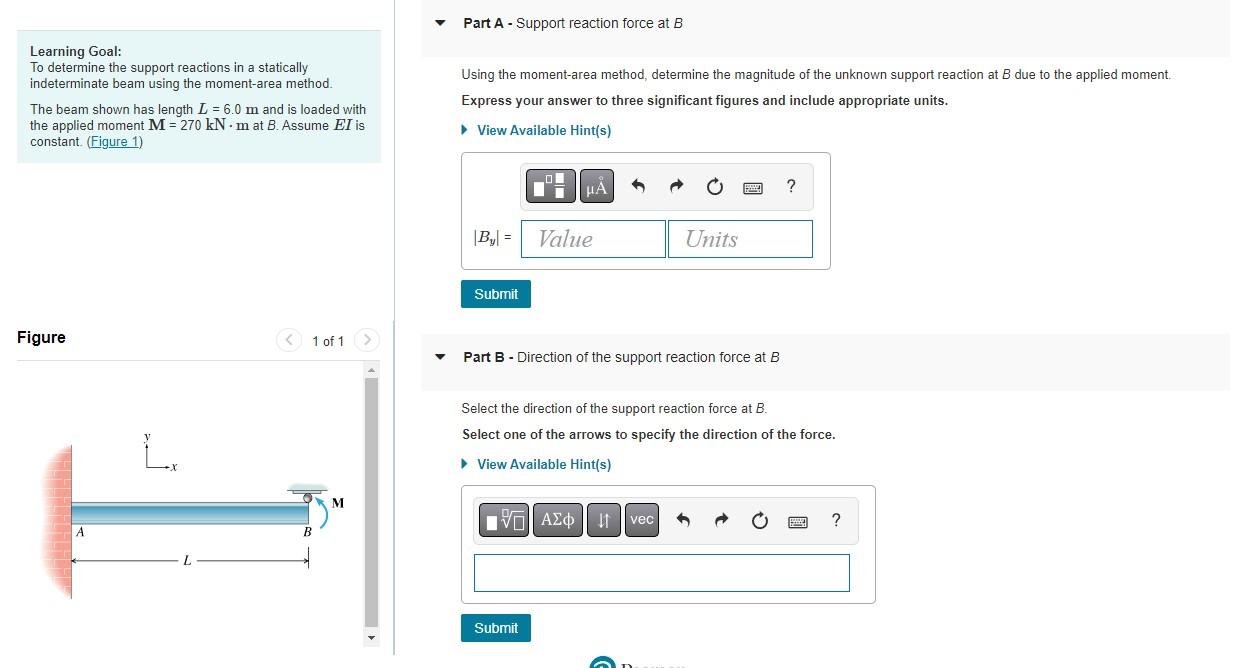 Learning Goal To Determine The Support Reactions In A Statically Indeterminate Beam Using The Moment Area Method The B 1