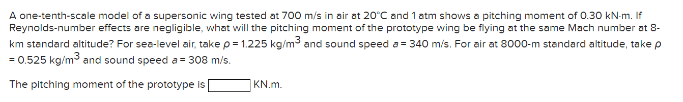 A One Tenth Scale Model Of A Supersonic Wing Tested At 700 M S In Air At 20 C And 1 Atm Shows A Pitching Moment Of 0 30 1