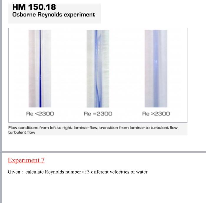 Hm 150 18 Osborne Reynolds Experiment Re 2300 Re 2300 Re 2300 Flow Conditions From Left To Right Laminar Flow Tr 1