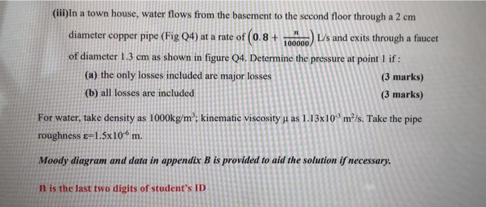 Iii In A Town House Water Flows From The Basement To The Second Floor Through A 2 Cm Diameter Copper Pipe Fig Q4 At 1