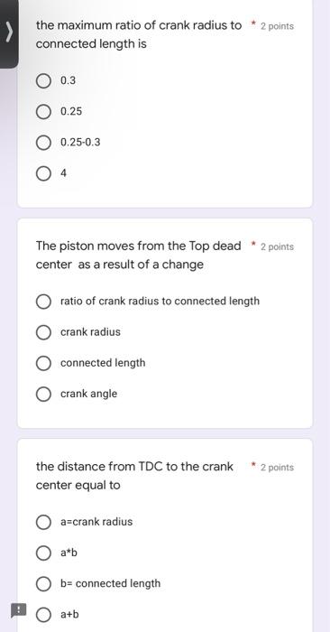 Q1 Choose The Correct Answer For Each Of The Following Items 25 Marks The Maximum Ratio Of Crank Radius To Connect 2