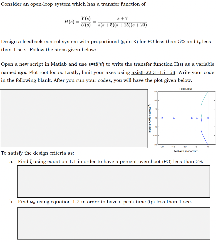 Consider An Open Loop System Which Has A Transfer Function Of H S Y S U S S 7 S S 5 S 15 S 20 Design A Feedbac 1