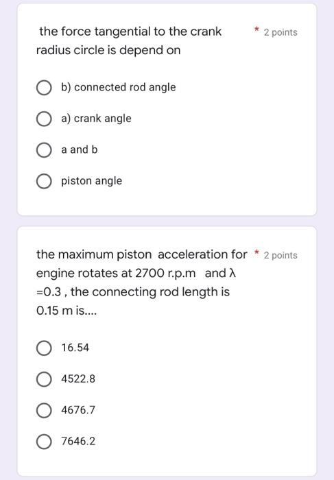 Q1 Choose The Correct Answer For Each Of The Following Items 25 Marks The Force Tangential To The Crank 2 Points R 2