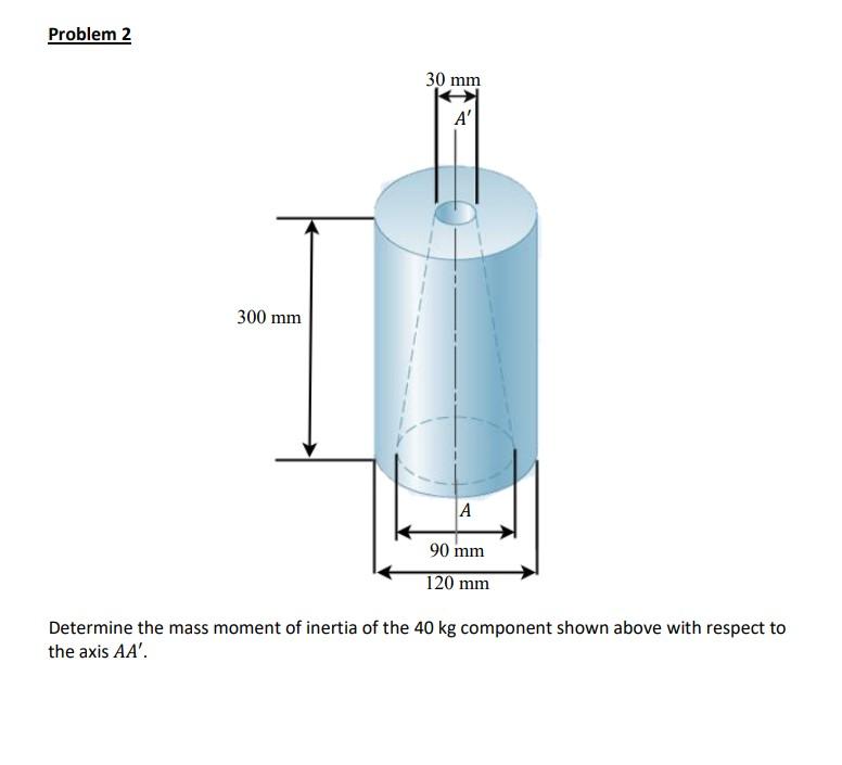 Problem 2 30 Mm A 300 Mm A 90 Mm 120 Mm Determine The Mass Moment Of Inertia Of The 40 Kg Component Shown Above With Re 1