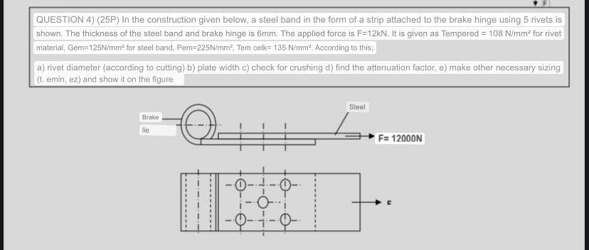 Question 4 25p In The Construction Given Below A Steel Band In The Form Of A Strip Attached To The Brake Hinge Using 1