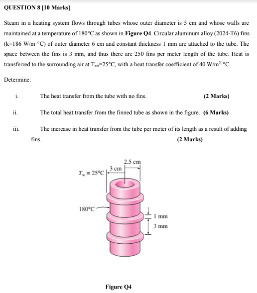 Question 8 10 Marks Steam In A Heating System Flows Through Tubes Whose Outer Diameter Is 5 Cm And Whose Walls Are Mai 1