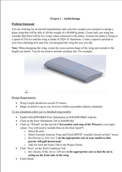 Project 1 Airfoil Design Problem Statement You Are Working For An Aircraft Manufacturer And Your Boss Assigns You A Pr 1