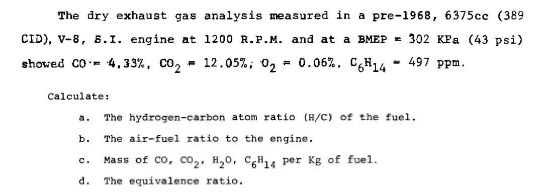 The Dry Exhaust Gas Analysis Measured In A Pre 1968 6375cc 389 Cid V 8 5 I Engine At 1200 R P M And At A Bmep 1