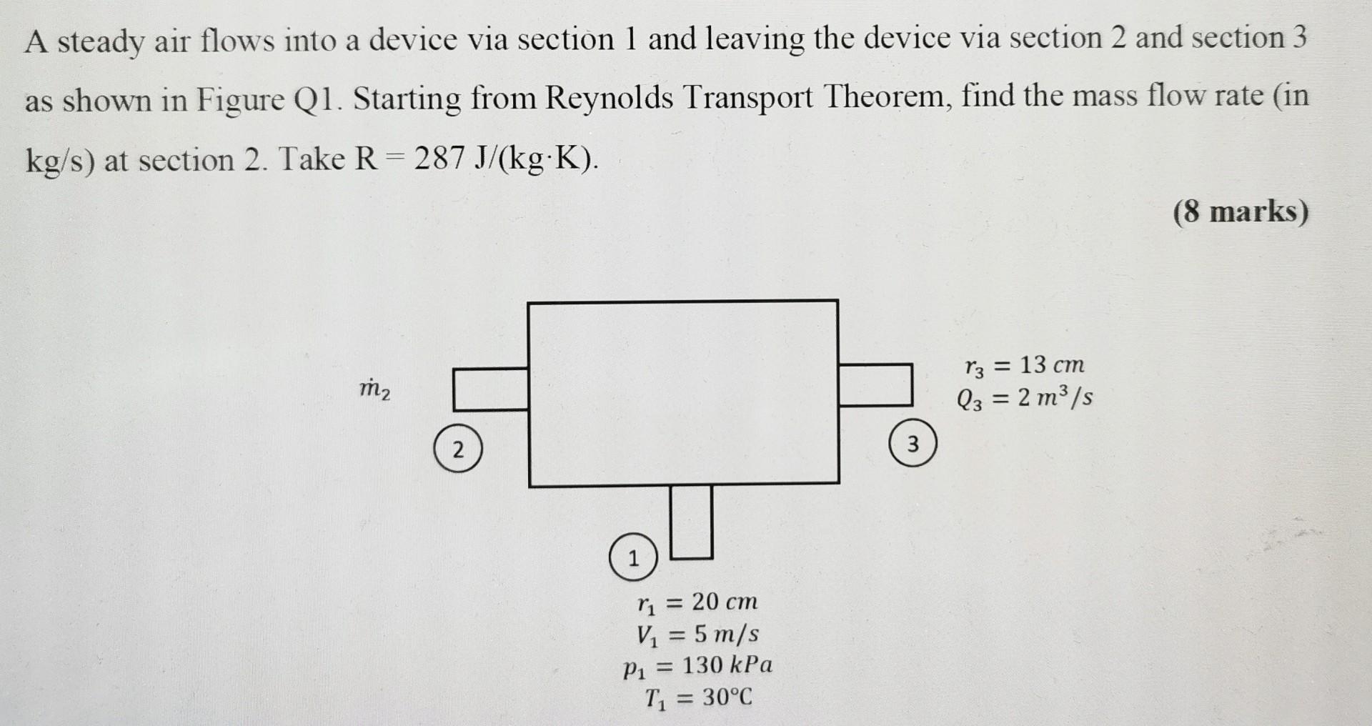 A Steady Air Flows Into A Device Via Section 1 And Leaving The Device Via Section 2 And Section 3 As Shown In Figure Q1 1