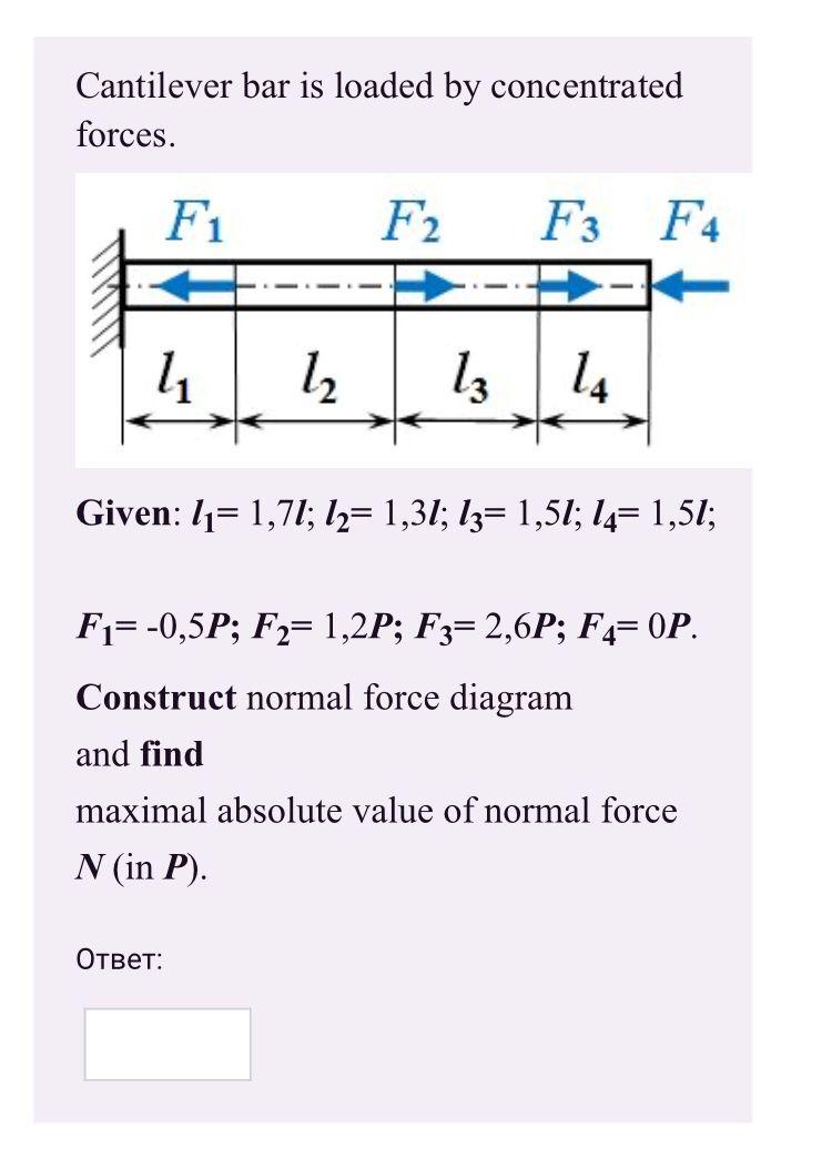 Cantilever Bar Is Loaded By Concentrated Forces F F2 F3 F4 4 12 13 14 Given 1 1 71 L 1 31 L3 1 5l L4 1 51 1