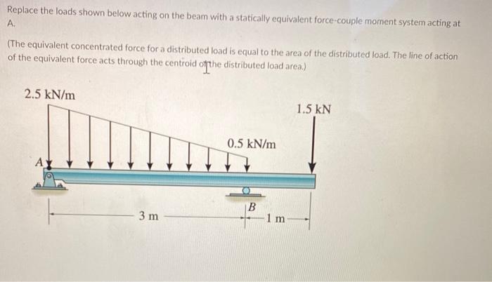 Replace The Loads Shown Below Acting On The Beam With A Statically Equivalent Force Couple Moment System Acting At A T 1