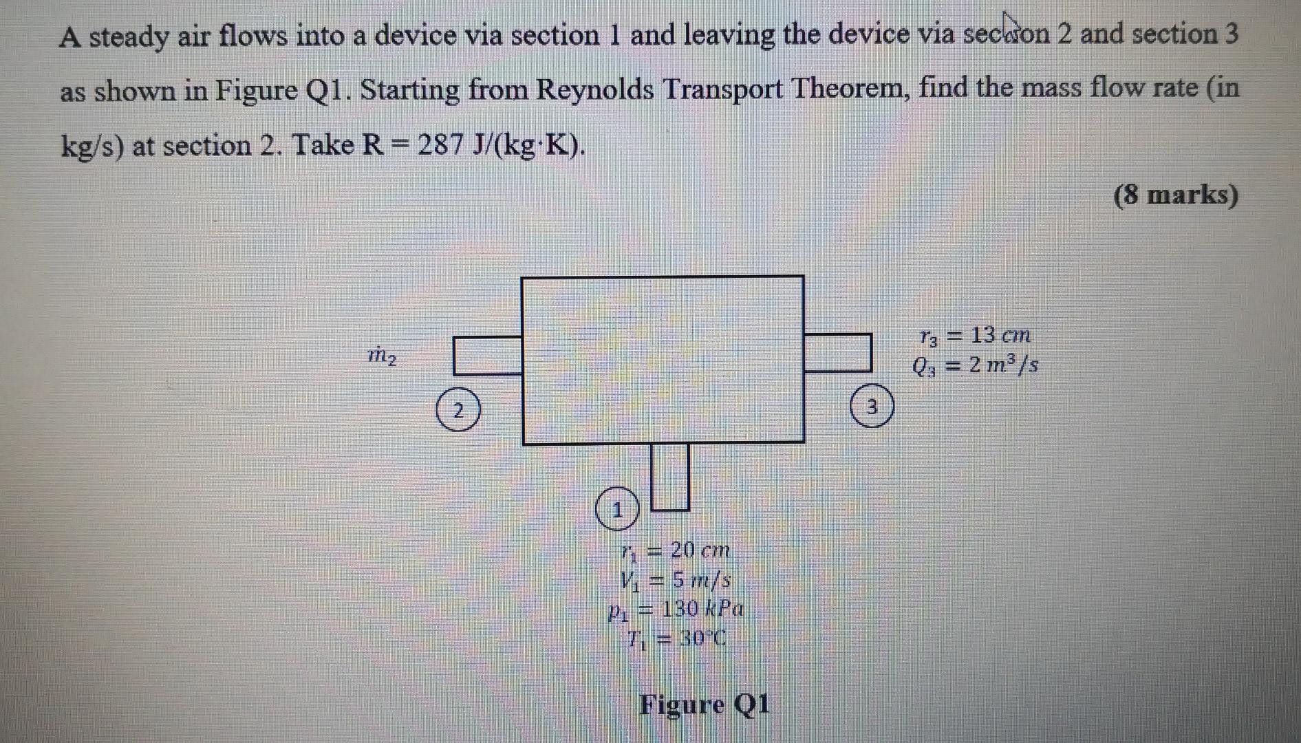 A Steady Air Flows Into A Device Via Section 1 And Leaving The Device Via Secon 2 And Section 3 As Shown In Figure Q1 S 1