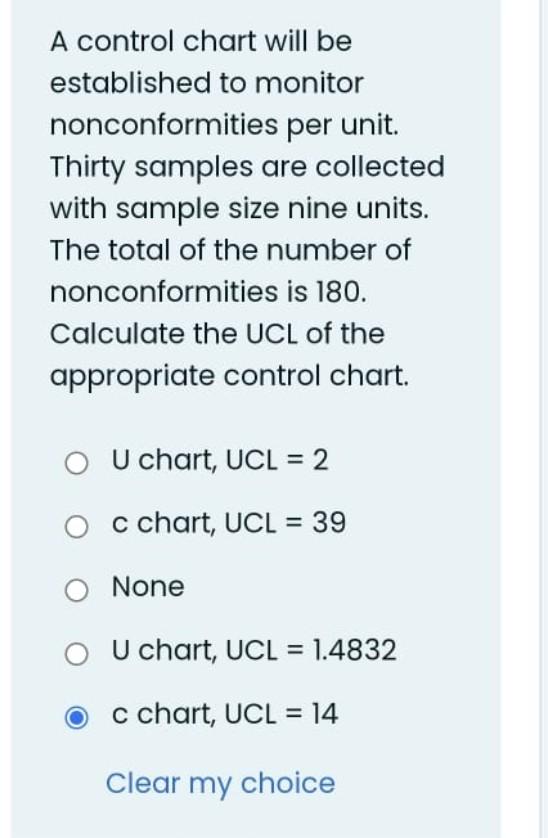 A Control Chart Will Be Established To Monitor Nonconformities Per Unit Thirty Samples Are Collected With Sample Size N 1